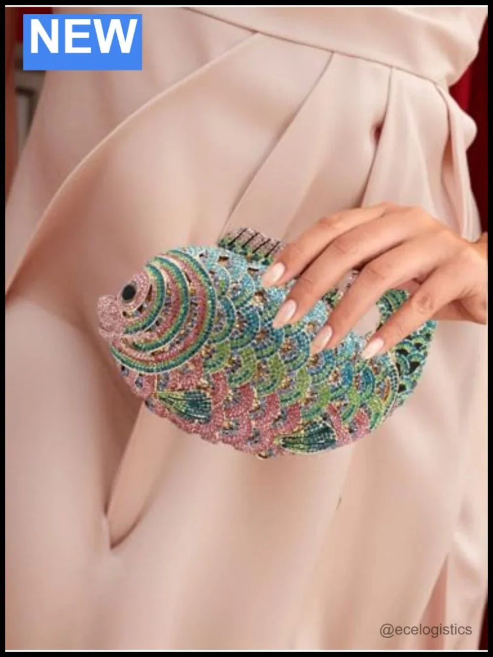 Rhinestone Fish Clutch Evening Bag Sparkling Crystal Wedding Party Purse Mini